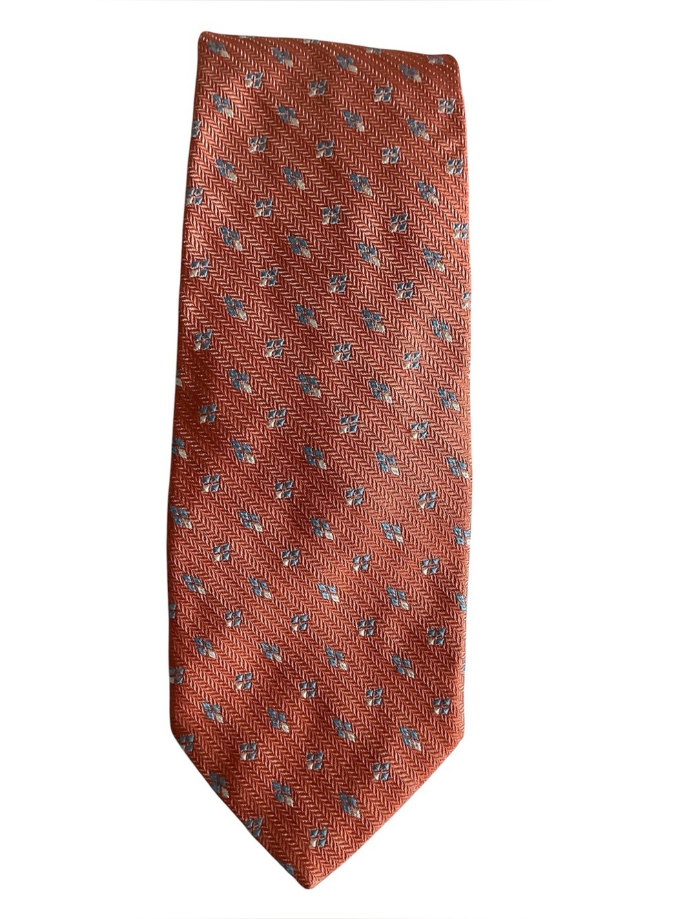 Brooks Brothers Orange Silk Tie with Blue Motif